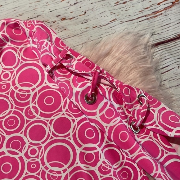 Lulu B Barbie Pink Circle Geometric Patterned Lace Up 3/4 Sleeve Top - Picture 9 of 10